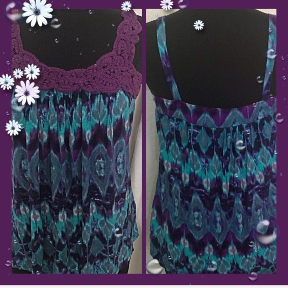 Delia’s Crochet Purple Blue Print Top XL